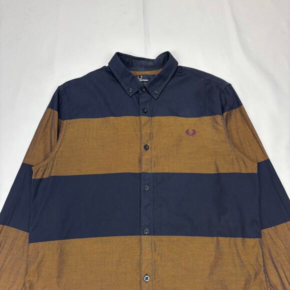 Fred Perry Bold Stripe Oxford Woven Button Down Shirt Men's Medium Quiet Luxury - Picture 2 of 12
